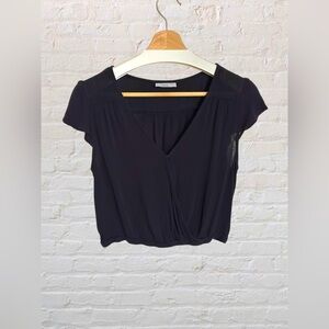 Joe B. | Black Short S/S Wrap Blouse w/ Flutter Sleeves | Sz:L | 100% Rayon